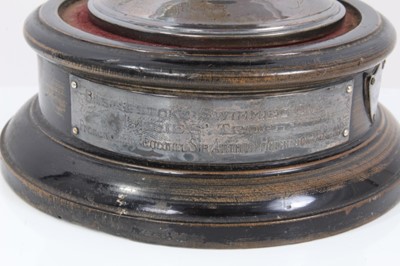 Lot 41 - 1920s silver goblet and cover together with wooden base with presentation plaque for Basingstoke Swimming Club Ladies Trophy