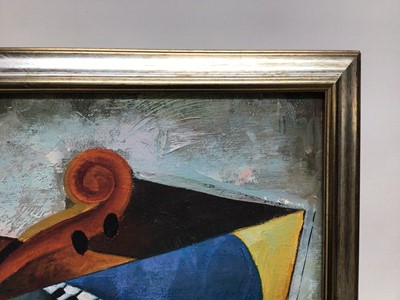 Lot 205 - 20th century, Contemporary, oil on canvas - abstract musical instruments, indistinctly signed, 60cm x 50cm, framed