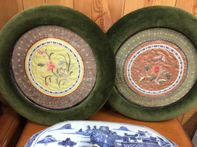 Lot 127 - Pair of framed Chinese silk embroideries, 37cm diameter including frame