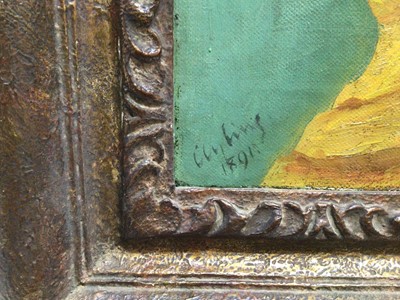 Lot 208 - Art Nouveau School oil on canvas - portrait of a lady in yellow dress, indistinctly signed, dated 1891, inscribed verso, 41cm x 51cm, in period gilt frame