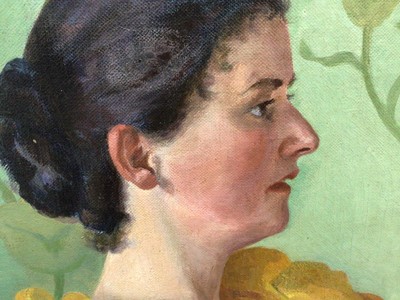 Lot 208 - Art Nouveau School oil on canvas - portrait of a lady in yellow dress, indistinctly signed, dated 1891, inscribed verso, 41cm x 51cm, in period gilt frame