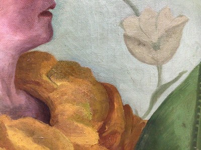 Lot 208 - Art Nouveau School oil on canvas - portrait of a lady in yellow dress, indistinctly signed, dated 1891, inscribed verso, 41cm x 51cm, in period gilt frame