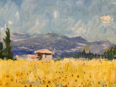 Lot 221 - Marcel Gatteaux (b.1962) oil on canvas - Provençal Landscape, signed, titled verso, 47cm x 68cm, framed