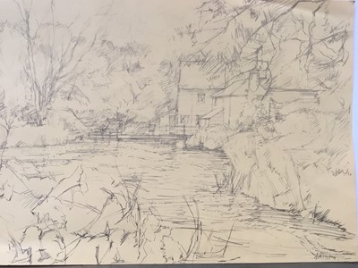 Lot 229 - Anthony Atkinson (1929-2014) pencil sketch - Thorington Mill, signed, unframed, 21cm x 30cm