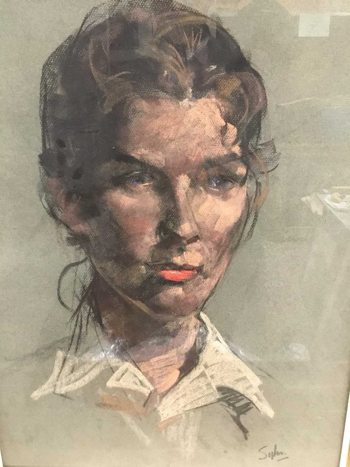 Lot 230 - Aubrey Sykes, 20th century, pastel on paper - portrait of a young lady, signed, 60cm x 45cm, in glazed frame