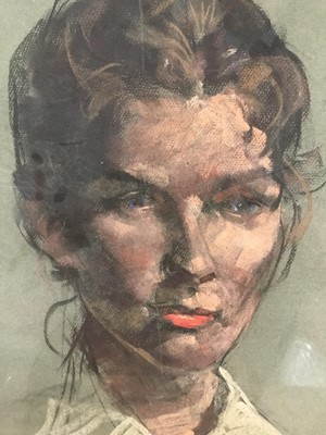 Lot 230 - Aubrey Sykes, 20th century, pastel on paper - portrait of a young lady, signed, 60cm x 45cm, in glazed frame