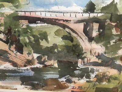Lot 216 - David Britton, contemporary, watercolour - bridge over a river, signed, 27cm x 37cm, in glazed frame