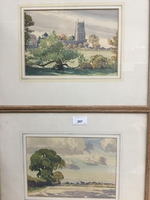 Lot 287 - Douglas Norman Went (1887-1970) pair of watercolours - Essex Landscapes, signed and dated 1952, 17cm x 24cm, in glazed frames