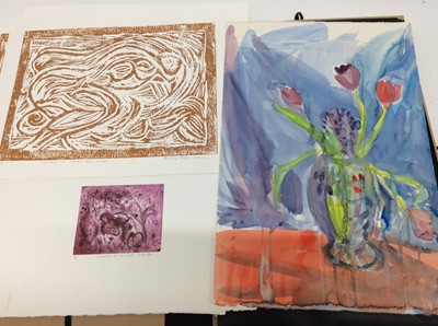 Lot 310 - Annelise Firth (b.1961) folio of watercolours and etchings- figures, flowers and abstract studies