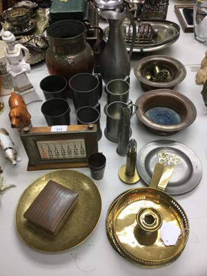 Lot 312 - Group of pewter tankards, wine coasters and other metalware