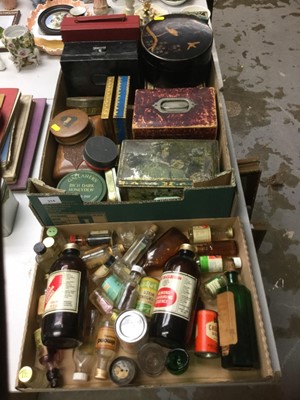 Lot 314 - One box of assorted tins and boxes to include jewellery box, vintage food bottles and other items