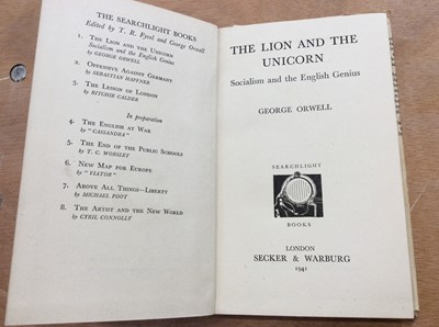 Lot 1549 - The Lion and The Unicorn, George Orwell, Secker & Warburg, 1941, Searchlight Book No.1.