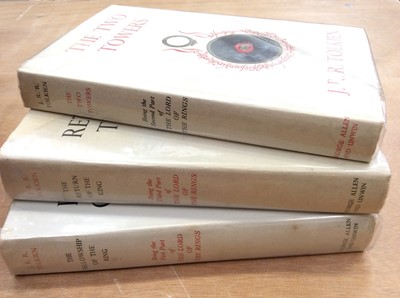 Lot 1547 - The Fellowship of the Ring, The Two Towers and The Return of The King, J R R Tolkien all 10th Impression 1963.