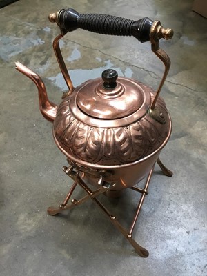 Lot 321 - Three antique copper kettles and various antique copper measures