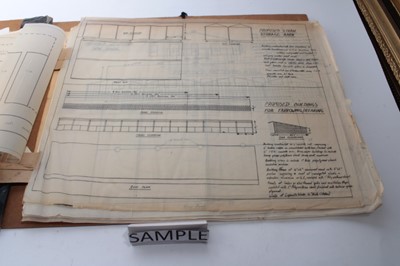 Lot 18 - Portfolio containing handdrawn plans for TVSE Television Center and Mile End Leisure Center, various elevations, foundations and site plans. Second portfolio contain 1950s/60s/ photographs Kuala Lu...