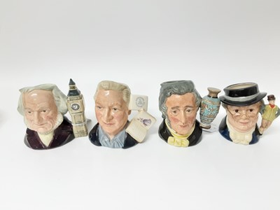 Lot 6 - Eight Royal Doulton character jugs - The Figue Collector D7156, The Jug Collector D7147, george Tinworth D7000, Albert Sagger The Potter D6745, Sir Henry Doulton D6703, Mr Pickwick D7025, John Doul...