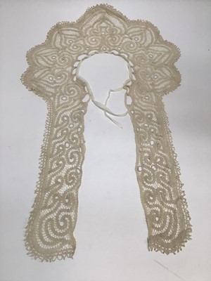 Lot 1926 - Antique tape and bobbin lace collars and capelets with ribbon ties.