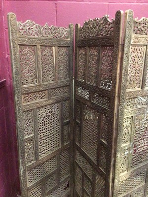 Lot 1081 - Indian carved and pierced hardwood three fold screen