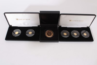 Lot 417 - Tristian Da Cunha - The Jubilee Mint issued 9 Carat Gold sets to include Queen Elizabeth II Sapphire Three Coin Set 2017, The Princess Diana Two Coin Set (N.B. each coin weighs 1gm total 5gm) ...