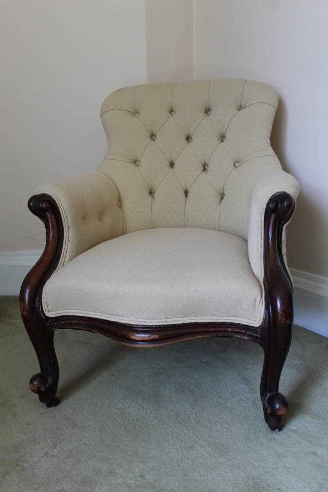 Lot 1383 Victorian mahogany framed arm chair with