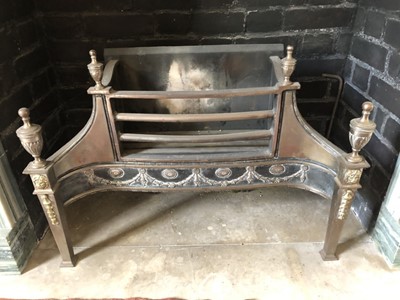 Lot 1384 - Adam-style brass and cast iron fire grate