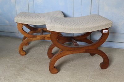 Lot 1395 - Pair antique Continental walnut X-formed stools