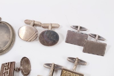Lot 127 - Group silver cufflinks including pair silver horseshoes and pair silver pistols, together with other silver/white metal pendants and a ring