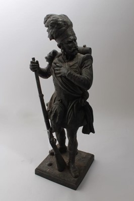 Lot 836 - Auguste Poitevin (1819 - 1873) spelter figure of Scottish solider standing with his Enfield Rifle, impressed name and date for 1853