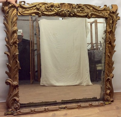 Lot 1356 - Impressive 19th century gilt overmantel mirror, with rectangular plate within heavily carved folate surround, approximately 150cm high x 177cm wide