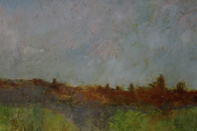 Lot 86 - Pat Jourdan (Contemporary) oil on board, The edge of the cemetery