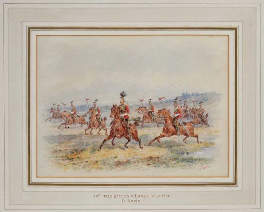 Lot 1022 - Orlando Norrie (1832-1901) watercolour - 16th The Queen’s Lancers, signed, in glazed frame