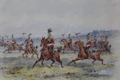 Lot 1022 - Orlando Norrie (1832-1901) watercolour - 16th The Queen’s Lancers, signed, in glazed frame