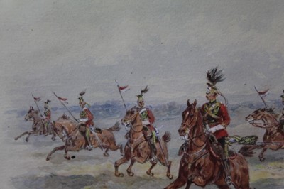 Lot 1022 - Orlando Norrie (1832-1901) watercolour - 16th The Queen’s Lancers, signed, in glazed frame