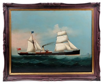 Lot 1038 - 19th century oil on canvas - a ship portrait, S.S. “Glamis Castle” at sea, framed