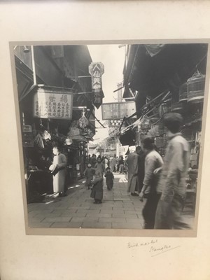 Lot 1273 - Old Chinese black and white photograph inscribed Bird Market Nangtao, framed.