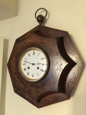 Lot 756 - Mid-Nineteenth century French  marquetry inlaid wall clock in decorative shaped case