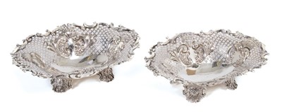 Lot 313 - Pair Victorian silver bon bon dishes of oval form