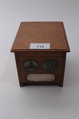 Lot 712 - 1930s oak scratch built cigarette dispenser