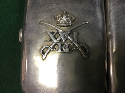 Lot 7 - Rare Victorian Officers silver cheroot case with cast crowned badge of the 16th Bengal Cavalry and cast owners crest with IW monogram ( London 1887, Frederick Bradford Macrea for The Army and Navy...
