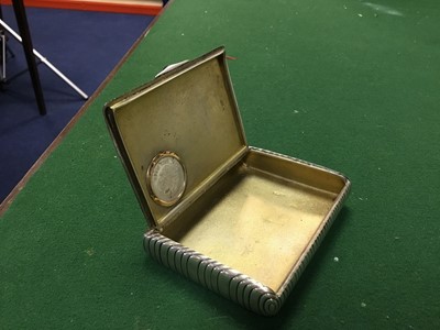 Lot 8 - Fine Imperial Russian silver cigarette case with inset 25 Rubel coin dated 1896 with gold framed mount, slanting ribbed decoration with blue cabochon button , 84 silver mark and Petrograd zolotnik...