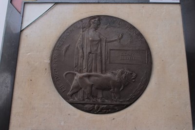 Lot 703 - First World War Memorial (Death) plaque named to Sidney Burrell together with 1914 - 15 Star trio comprising, 1914 - 15 Star, War and Victory medals named to 2. Lieut. S. Burrell Midd. X. R, mounte...