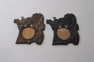 Lot 713 - Pair of First World War period photograph frames, depicting the Western front with circular photograph apertures,  titled to reverses 'Service Frame Western Front', each 17 x 15.5cm overall