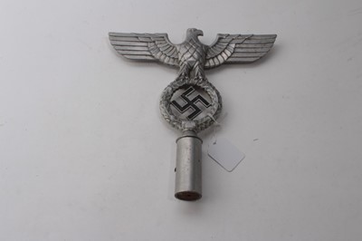 Lot 714 - Second World War period Nazi aluminium civic standard mount in the form of an Eagle clutching a laurel wreath with central Swastika, stamped RZM M4/40/38, 25cm in overall length