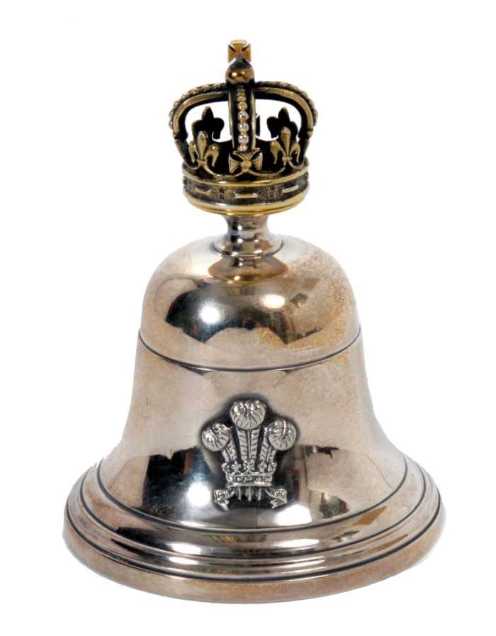 Lot 12 - The Wedding of H.R.H. The Prince of Wales to Lady Diana Spencer 1981, silver table bell with silver gilt crown handle and cast Prince of Wales feather crest ( London 1981) 8.2 cm