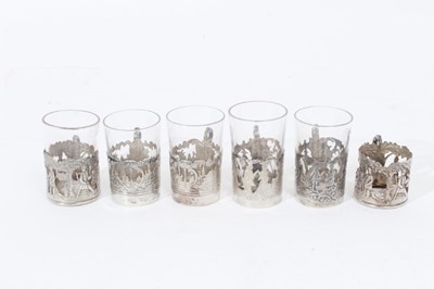 Lot 436 - Set of six 19th century Dutch silver shot/tot glass holders, and five glasses.