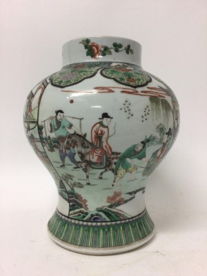 Lot 100 - Fine Chinese famille verte baluster jar with hardwood cover and stand