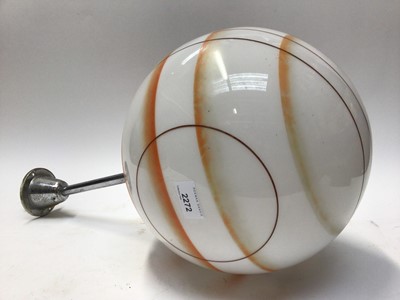 Lot 2272 - Art Deco glass globe pendant light with chromium plated shaft