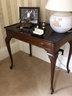 Lot 1414 - Edwardian mahogany side table, the rectangular top slight raised edges, above a single drawer, on cabriole legs, 82cm wide x 51cm deep x 72cm high