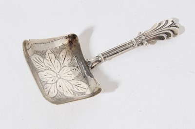 Lot 332 - William IV silver caddy spoon of rectangular form with bright cut bowl