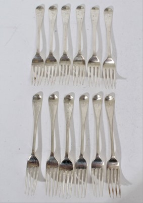 Lot 333 - Set of six George III Hanovarian pattern dessert forks, together with another set of six, similar